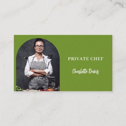 Private chef basilicum groene foto boog QR code Visitekaartje (Voorkant)