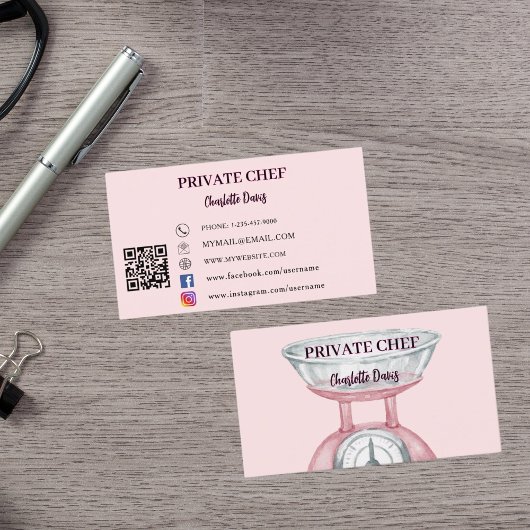 Private chef blos roze toonladder vrouw QR code Visitekaartje
