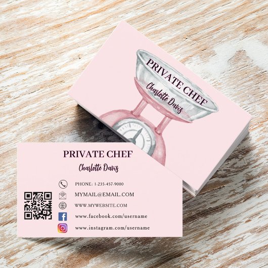 Private chef blos roze toonladder vrouw QR code Visitekaartje