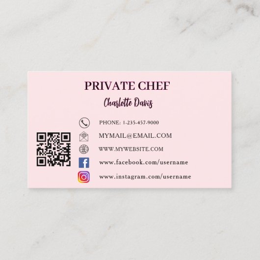 Private chef blos roze toonladder vrouw QR code Visitekaartje (Achterkant)