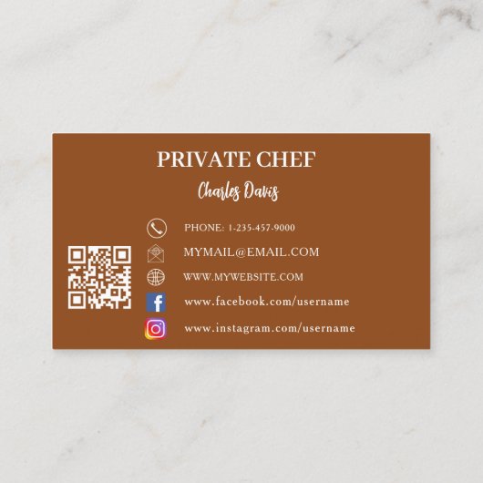 Private chef chocolade bruin foto boog QR code Visitekaartje (Achterkant)
