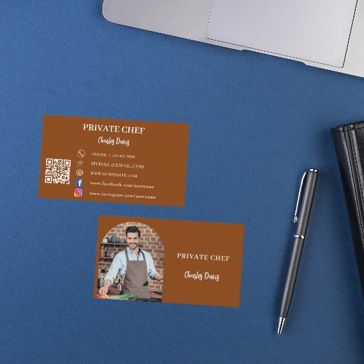 Private chef chocolade bruin foto boog QR code Visitekaartje