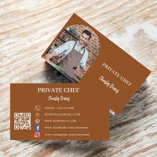 Private chef chocolade bruin foto boog QR code Visitekaartje