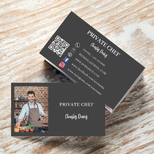 Private chef houtskool grijs foto catering QR code Visitekaartje