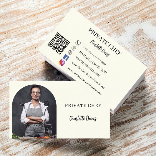 Private chef ivoor foto boog QR code Visitekaartje