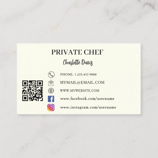 Private chef ivoor foto catering QR code Visitekaartje (Achterkant)