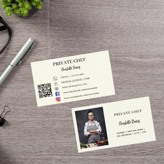Private chef ivoor foto catering QR code Visitekaartje