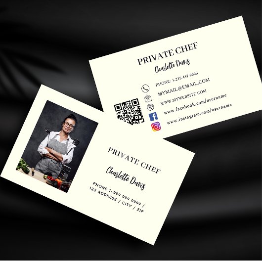 Private chef ivoor foto catering QR code Visitekaartje