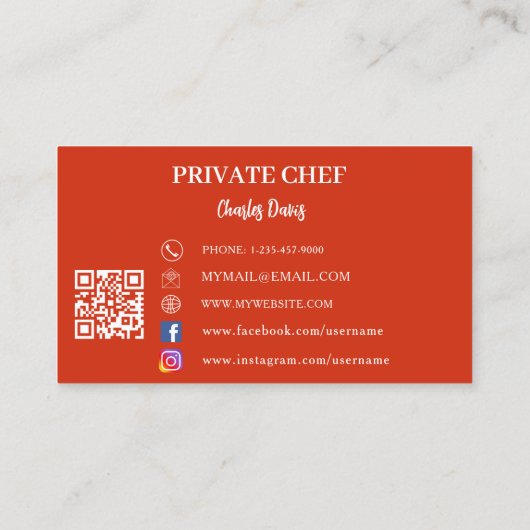 Private chef rode foto catering QR code Visitekaartje (Achterkant)