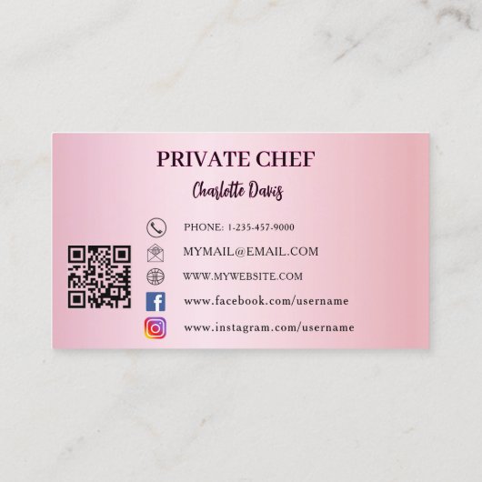 Private chef roze toonladder vrouw QR code Visitekaartje (Achterkant)