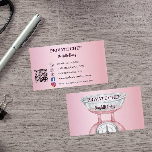 Private chef roze toonladder vrouw QR code Visitekaartje