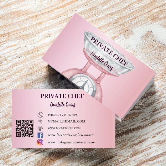 Private chef roze toonladder vrouw QR code Visitekaartje