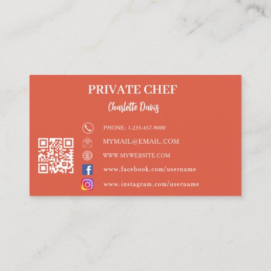 Private chef terracotta foto catering QR code Visitekaartje (Achterkant)