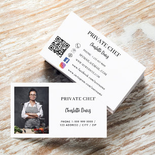 Private chef wit zwart foto catering QR code Visitekaartje