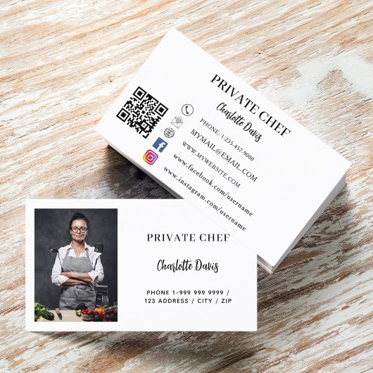 Private chef wit zwart foto catering QR code Visitekaartje