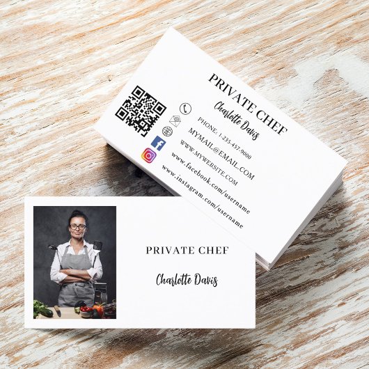 Private chef wit zwart foto catering QR code Visitekaartje