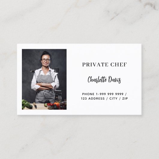 Private chef wit zwart foto catering QR code Visitekaartje (Voorkant)