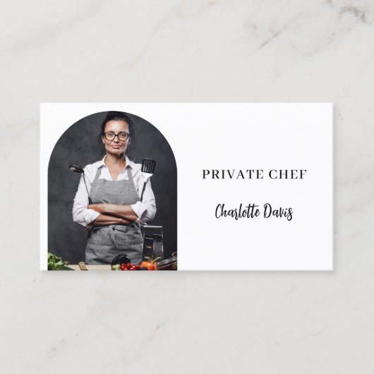 Private chef witte zwarte foto boog QR-code Visitekaartje (Voorkant)