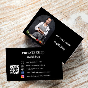 Private chef zwart wit foto boog QR code Visitekaartje