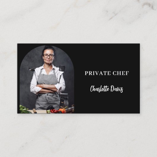 Private chef zwart wit foto boog QR code Visitekaartje (Voorkant)