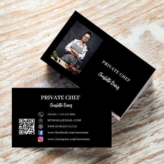 Private chef zwart wit foto catering QR code Visitekaartje