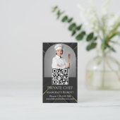 Private chef zwart wit foto catering QR code Visitekaartje (Staand voorkant)