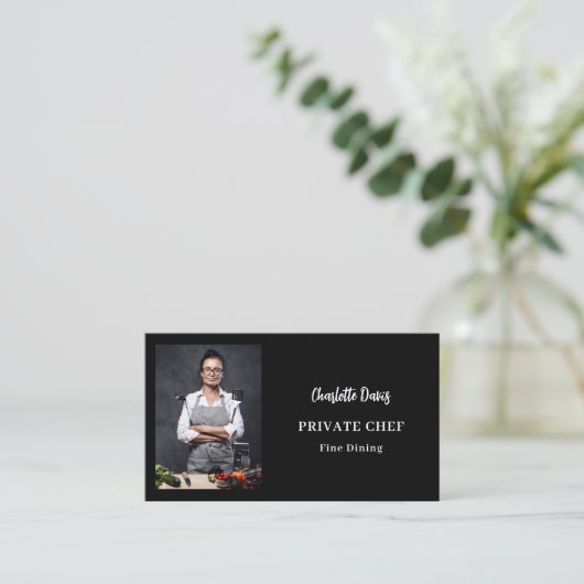 Private chef zwart wit foto fine dining QR code Visitekaartje (Staand voorkant)