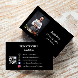 Private chef zwart wit foto fine dining QR code Visitekaartje