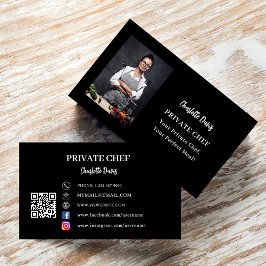 Private chef zwart wit foto slogan QR code Visitekaartje