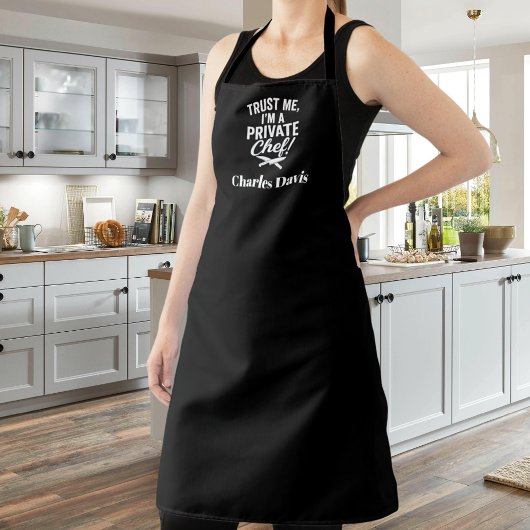 Private chef zwart wit script slogan schort