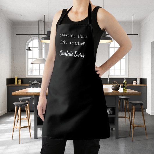 Private chef zwart wit script slogan schort