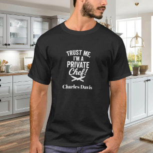 Private chef zwart wit script slogan t-shirt