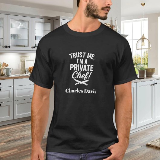 Private chef zwart wit script slogan t-shirt