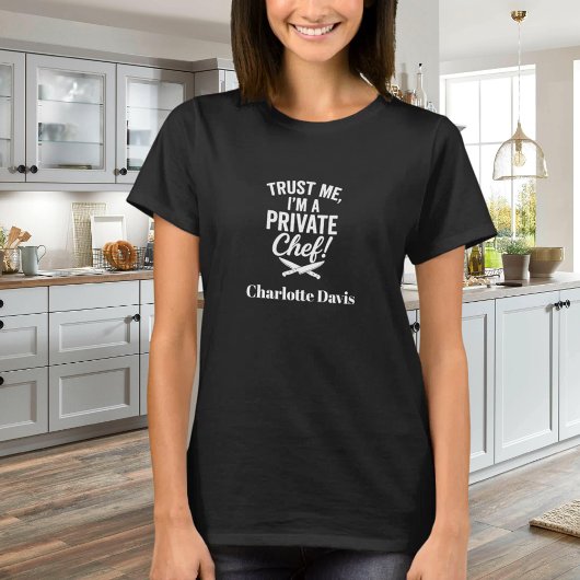 Private chef zwart wit script slogan t-shirt