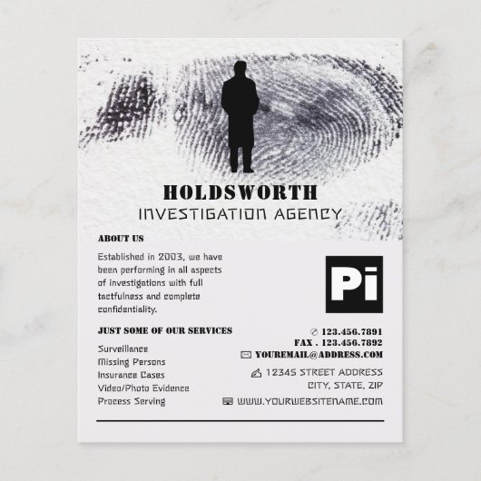 Private Eye Design, privédetective Investigator Flyer (Voorkant)