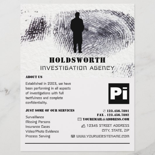 Private Eye Design, privédetective Investigator Flyer (Voorkant)