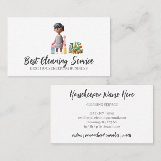 Private Funny Cartoon man schoonmaak Visitekaartje (Voorkant / Achterkant)