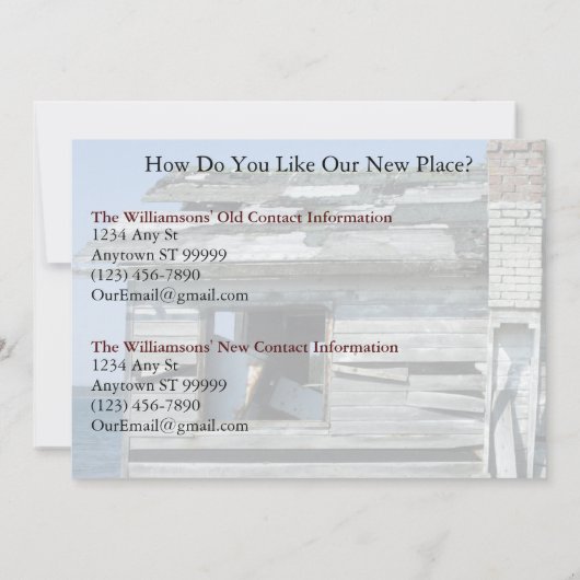 Private Funny Change of Address Kaart: Seaside Hom Aankondiging (Achterkant)