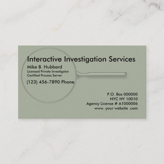 Private Investigator Process Server Visitekaartje (Voorkant)