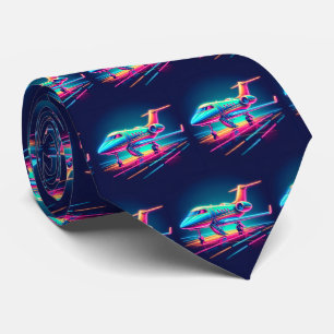 Private Jet Airplane Print Neon Kleuren Stropdas