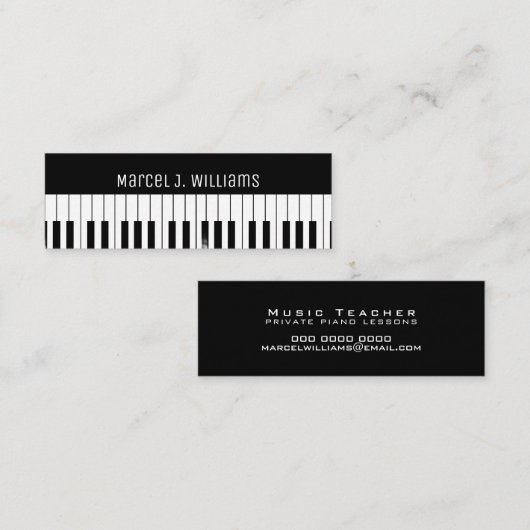 Private Piano Lessons Music Teacher Black Mini Visitekaartje (Voorkant / Achterkant)