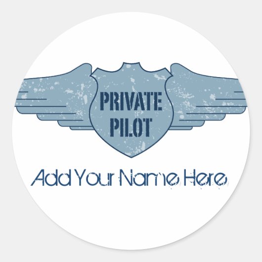 Private Pilot Blue Wings Ronde Sticker (Voorkant)