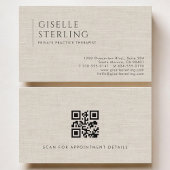 Private Practice Therapist Neutral Linen QR Code Visitekaartje