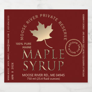 Private Reserve Maple Syrup Red Gold Maple Leaf Likeurfles Etiket