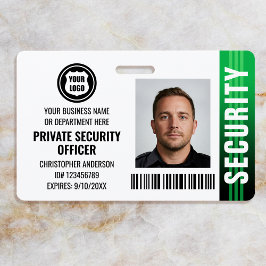 Private Security Guard Officer ID Foto Logo Groen Badge