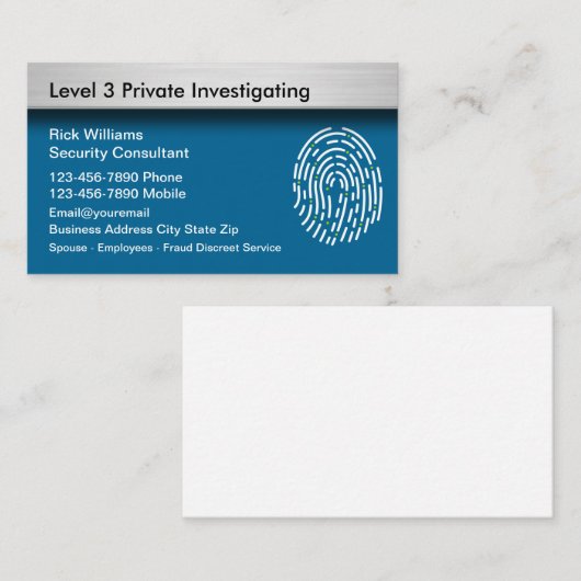 Private Security Investigator Visitekaartjes (Voorkant / Achterkant)