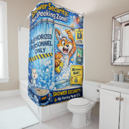 Private Shower Time | Funny Bathroom Humor Cartoon Douchegordijn