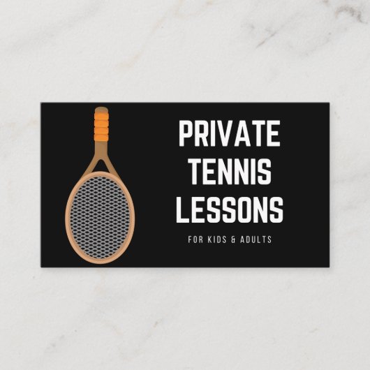 Private Tennis Lessons Stylish Black Sport Coach Visitekaartje (Voorkant)