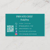 Privé chef-kok blauwgroen foto boog QR code Visitekaartje (Achterkant)