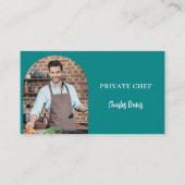 Privé chef-kok blauwgroen foto boog QR code Visitekaartje (Voorkant)